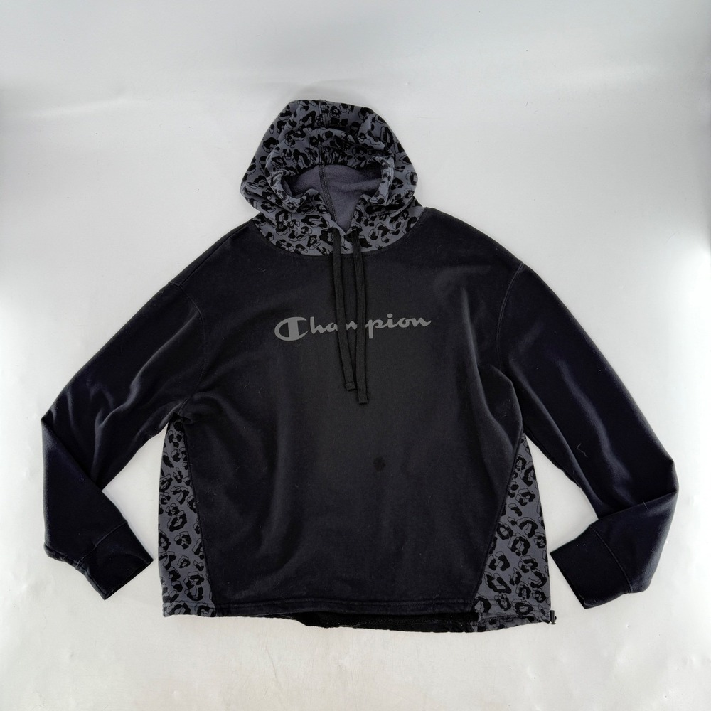 Champion‎ Women's Black Leopard Print Trim Hoodie Size L - Picture 5 of 9
